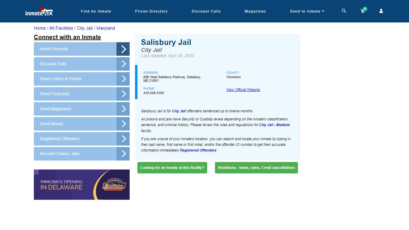 Salisbury Jail | Inmate Locator